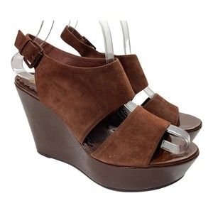 JUICY COUTURE Sandals Women's 9M Brown Suede Leather Platform Heels